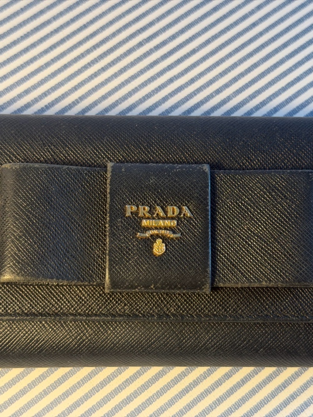 Prada Black Saffiano Leather Continental Men's Wallet with Bow Detail